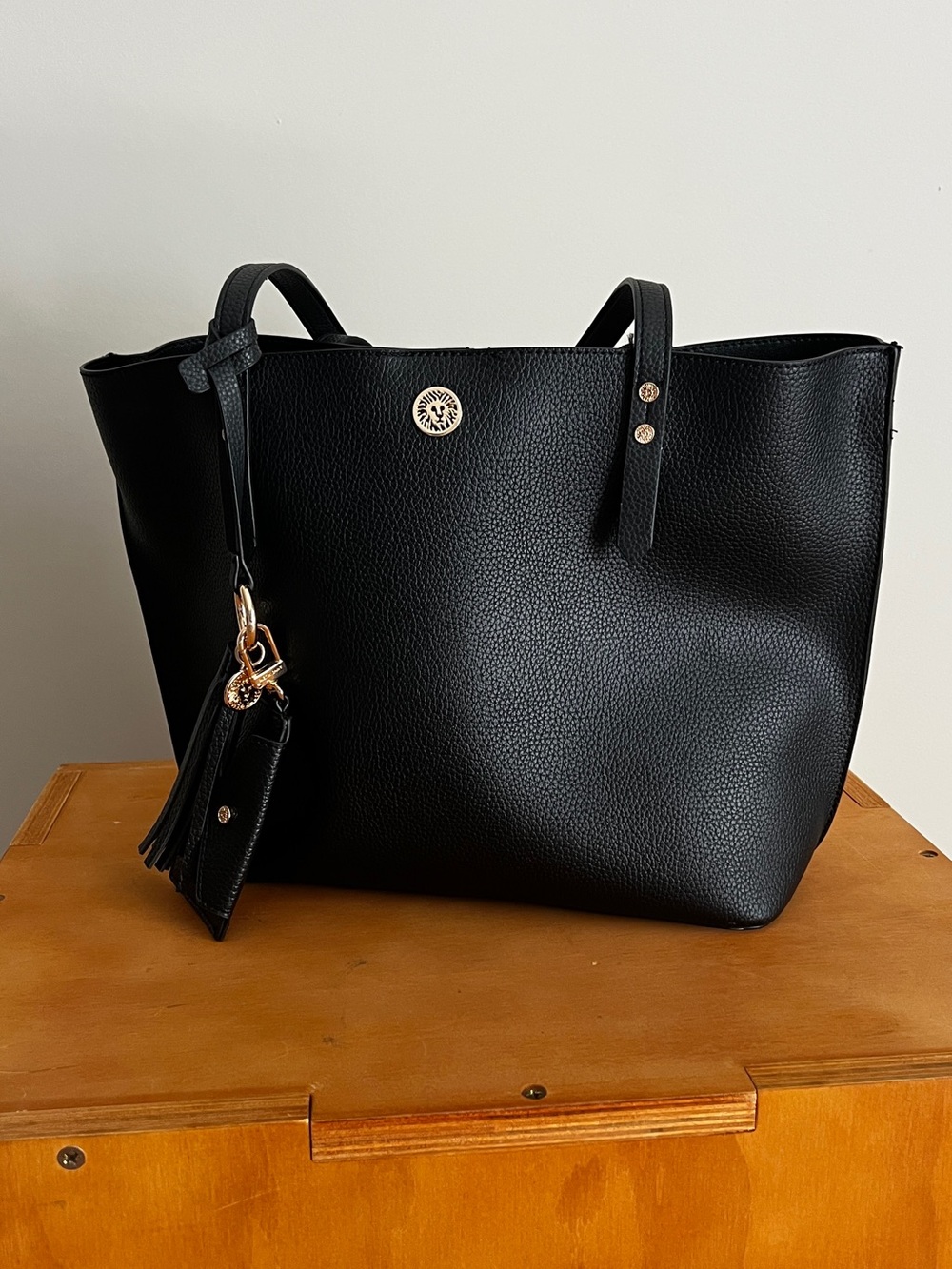 Anne Klein Black Pebbled Tote w/ Gold Accents